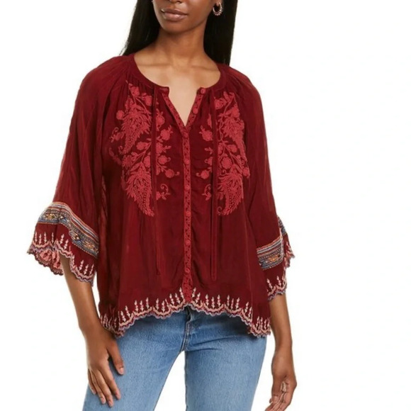 Johnny Was Tops - Johnny Was - Nasiba 3/4-Sleeve Embroidered Blouse